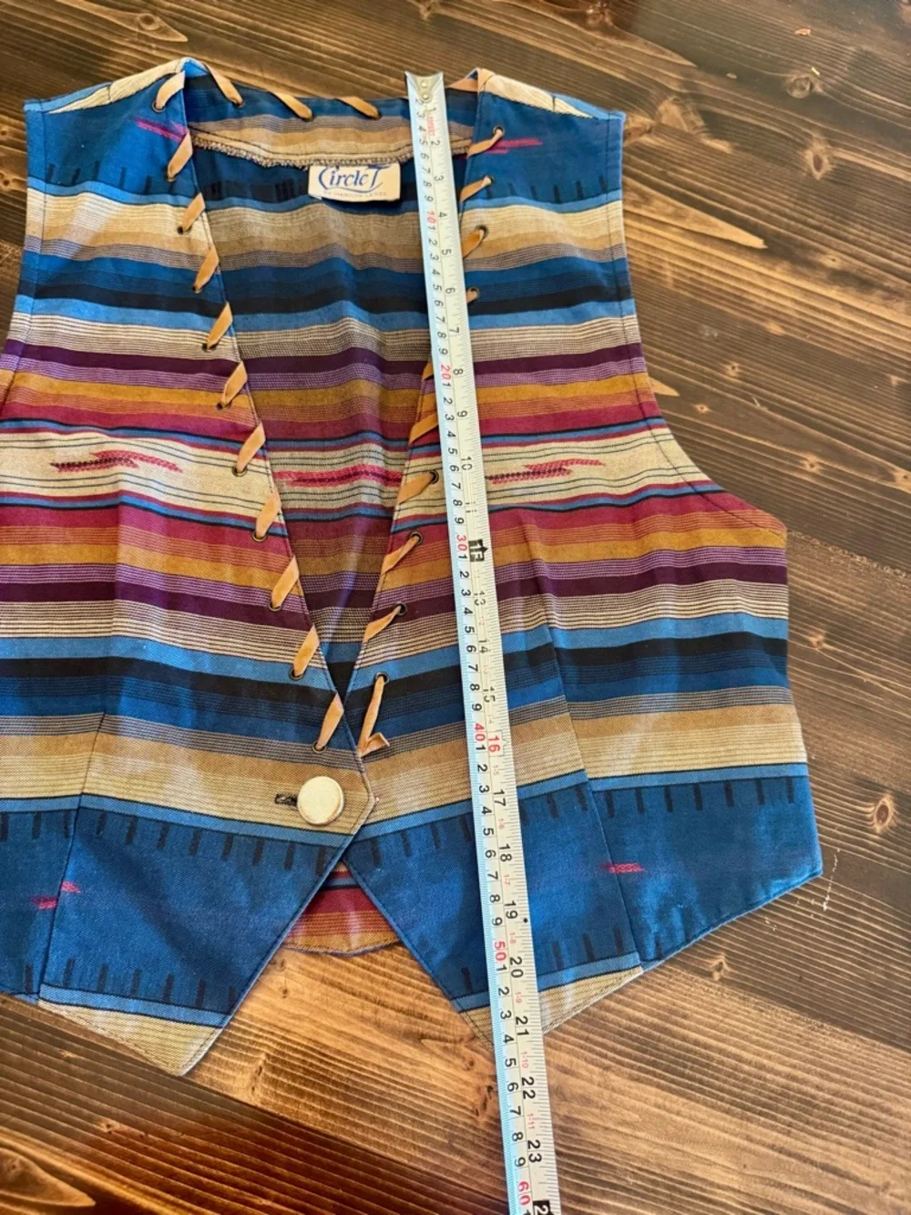 Vintage Circle T Blue and Tan Striped Western Vest with Suede Trim‎